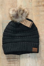 Cozy Knit Solid Winter Hat w/Fur Pom