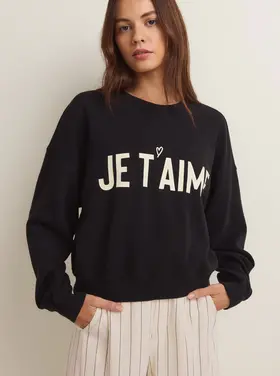 Z Supply Black Je Taime Sweatshirt