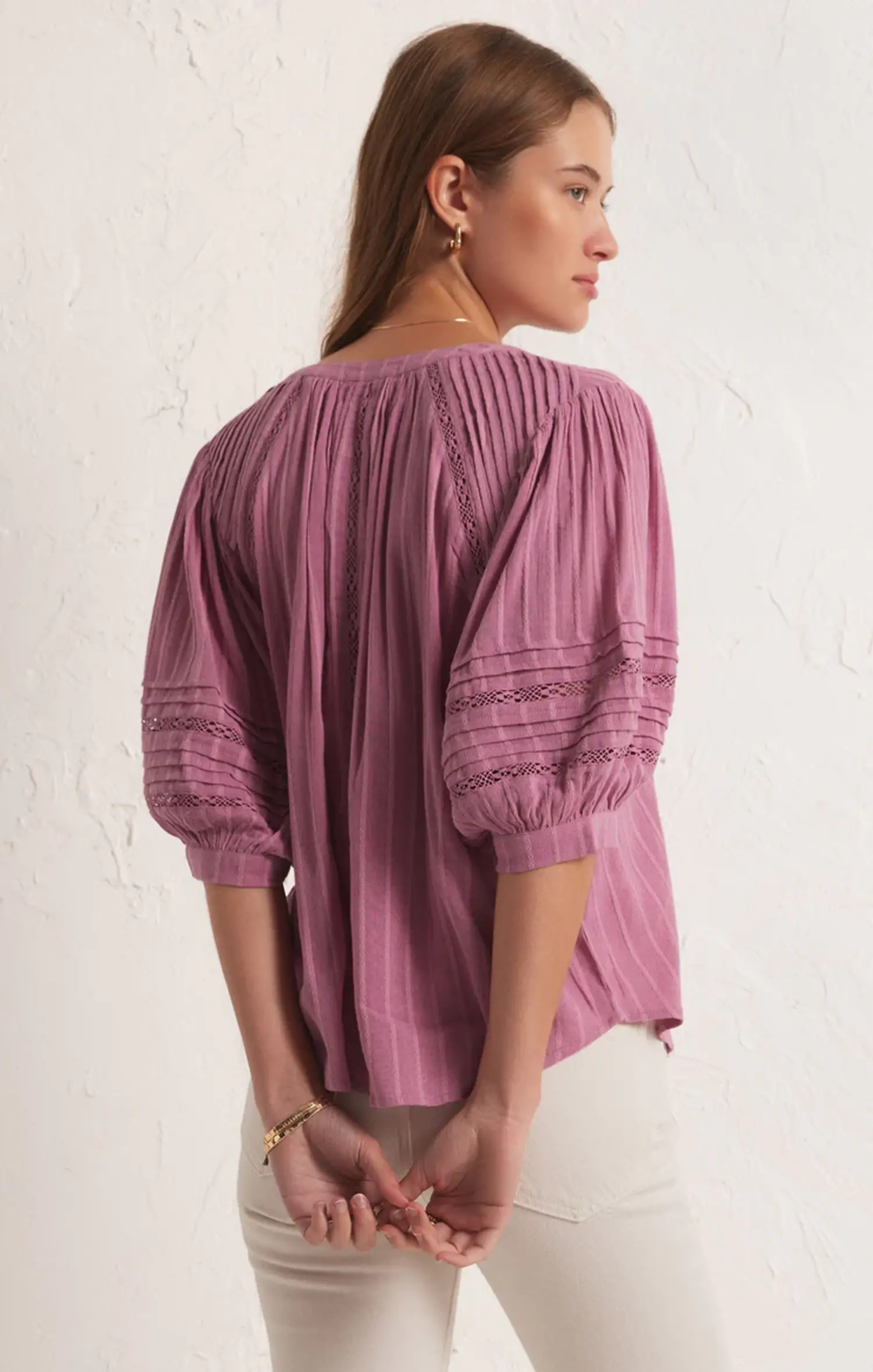 Z Supply Dusty Orchid Elliot Lace Inset Top