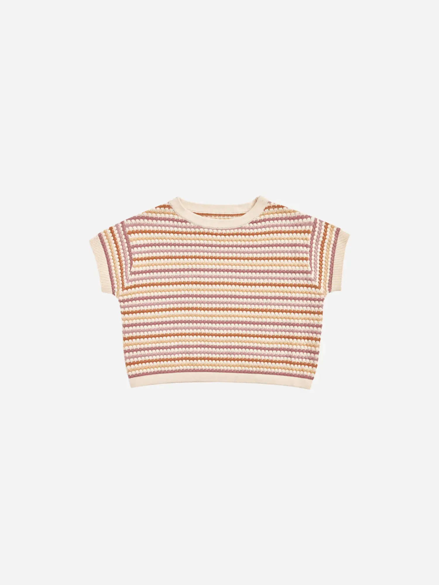 BOXY CROP KNIT TEE || HONEYCOMB STRIPE - Pebble