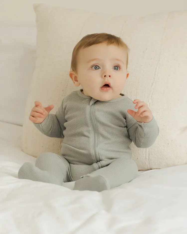 Rylee + Cru Inc. WAFFLE ZIP FOOTIE || SKY