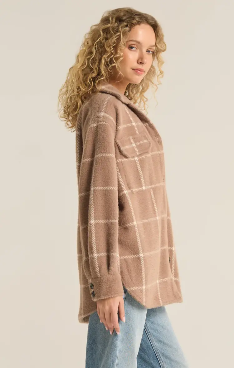 Z Supply Plaid Tucker Jacket Heather Taupe