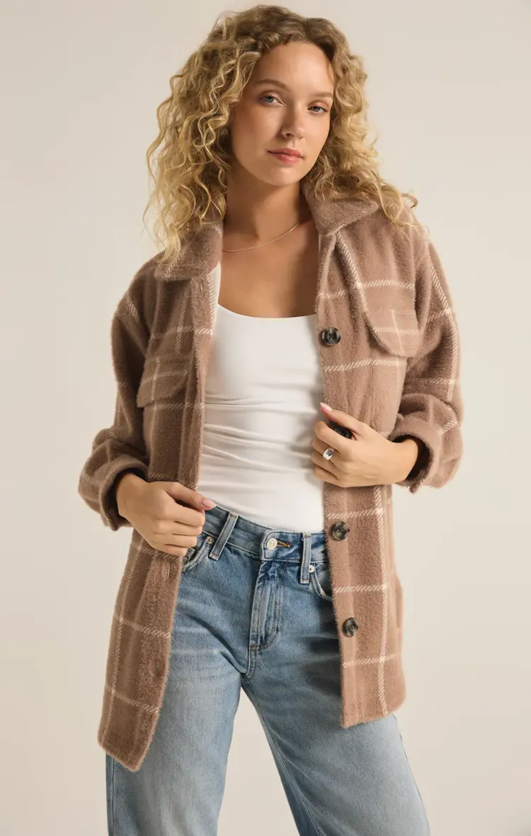 Z Supply Plaid Tucker Jacket Heather Taupe