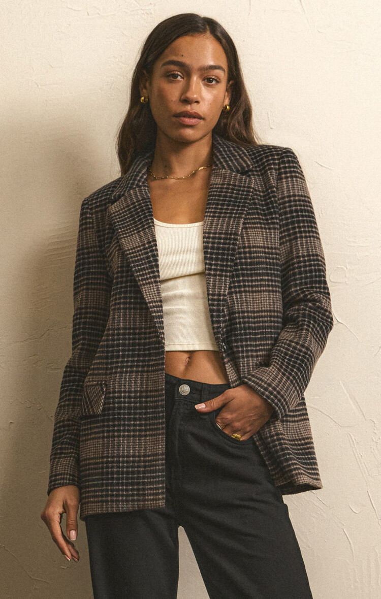 Z Supply Kingston Relaxed Plaid Blazer Latte
