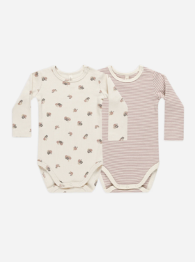 Rylee + Cru Inc. RIBBED BODYSUIT, 2 PACK || WILD FLOWERS, MAUVE STRIPE