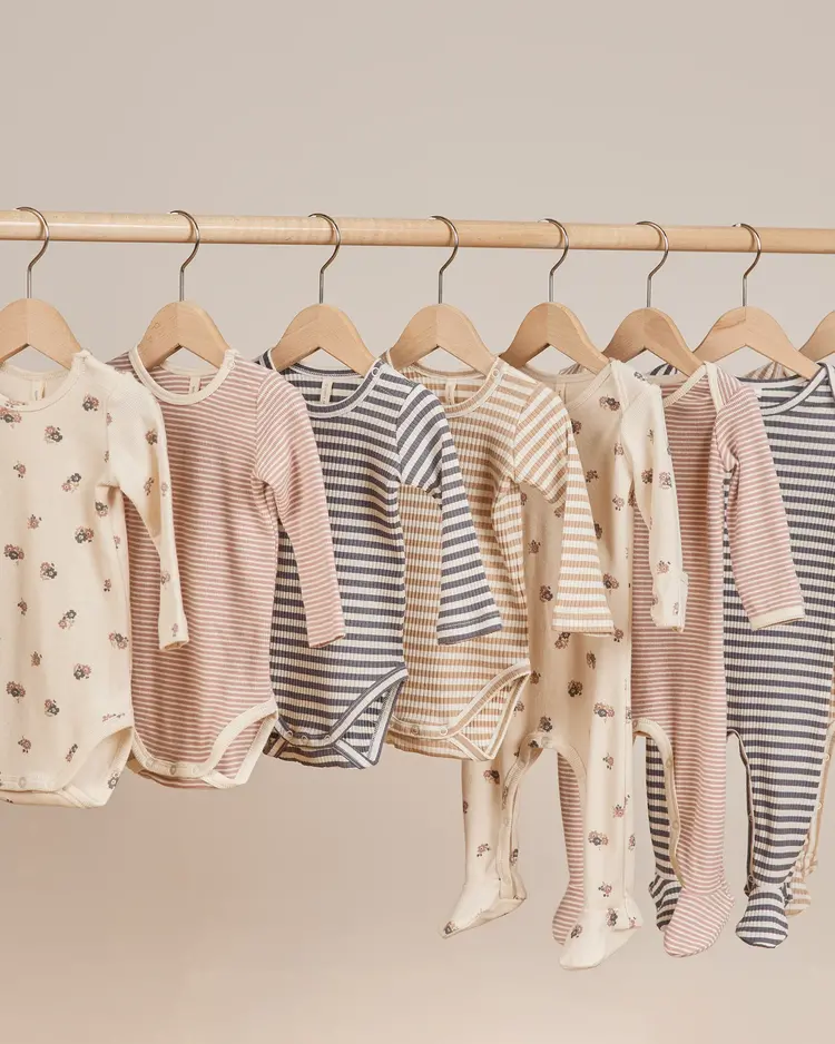 Rylee + Cru Inc. RIBBED BODYSUIT, 2 PACK || WILD FLOWERS, MAUVE STRIPE