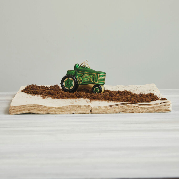 Creative Co-op Hand Painted Glass Tractor Ornament