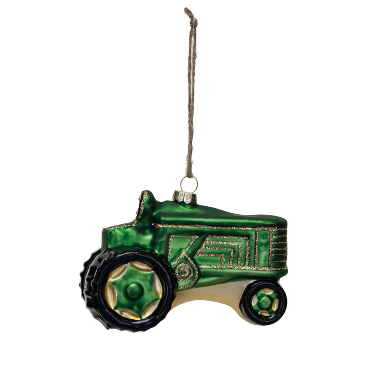 Creative Co-op Hand Painted Glass Tractor Ornament