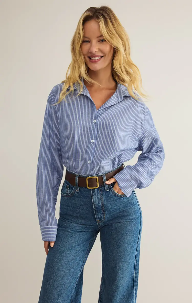 Z Supply Seaport Striped Shirt Sky Blue