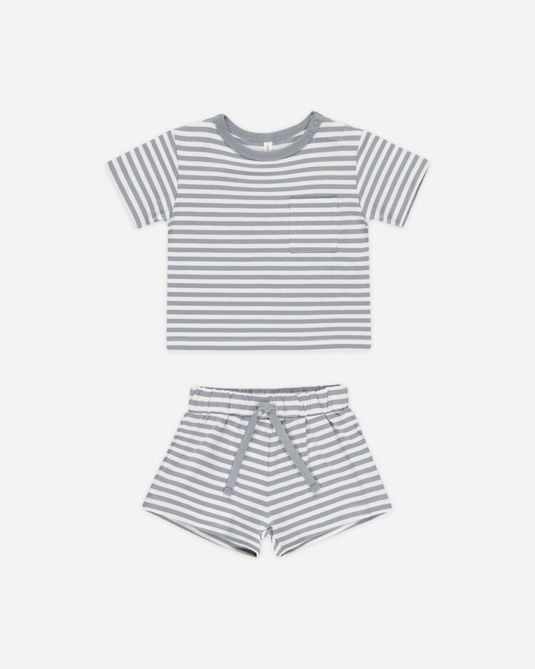 Rylee + Cru Inc. POCKET TEE + SHORT SET || BLUE STRIPE