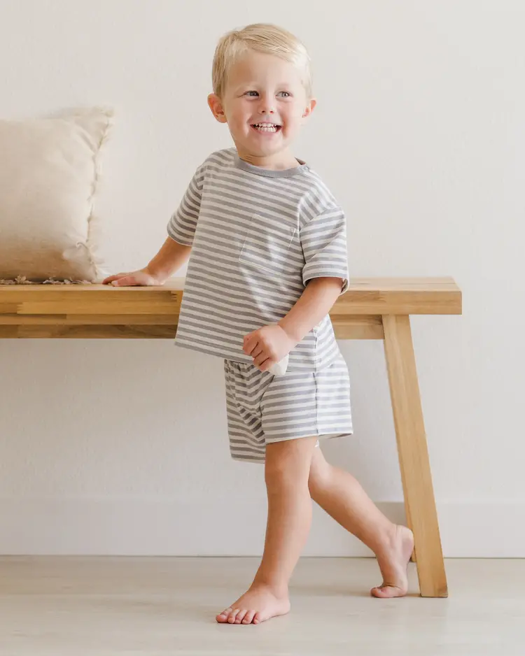 Rylee + Cru Inc. POCKET TEE + SHORT SET || BLUE STRIPE