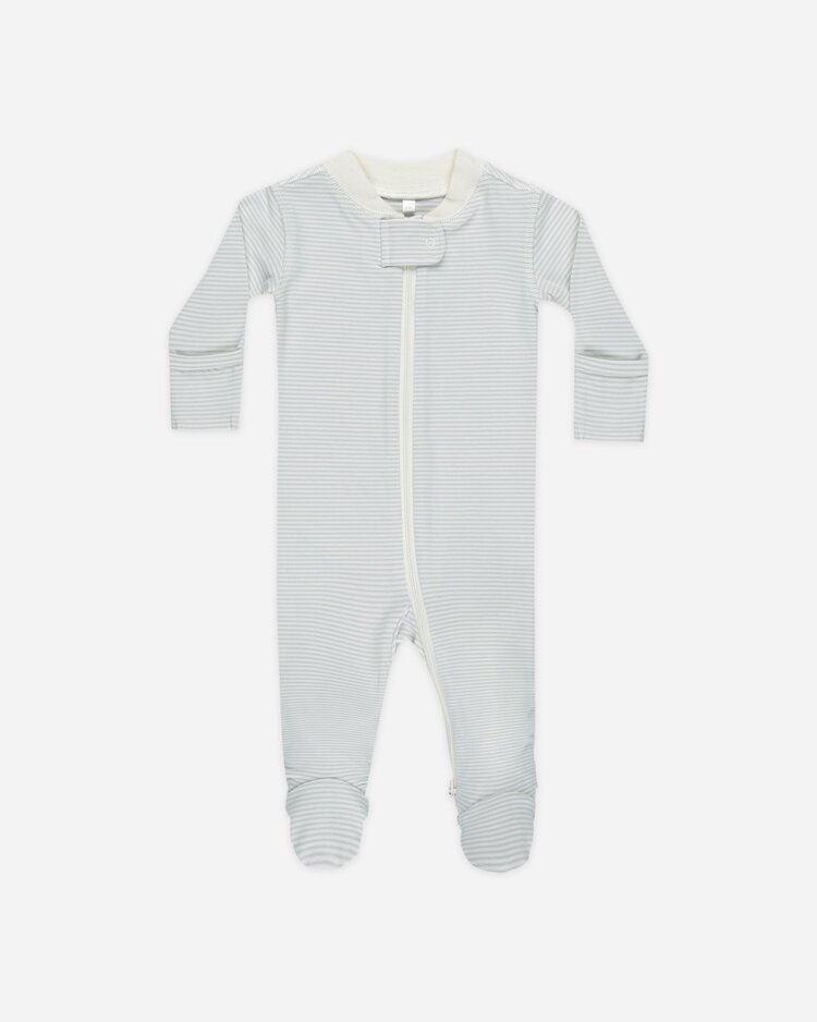 Rylee + Cru Inc. ZIP LONG SLEEVE SLEEPER FOOTIE || SKY MICRO STRIPE