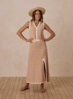 Rylee + Cru Inc. KNIT MIDI SKIRT | PINK STRIPE