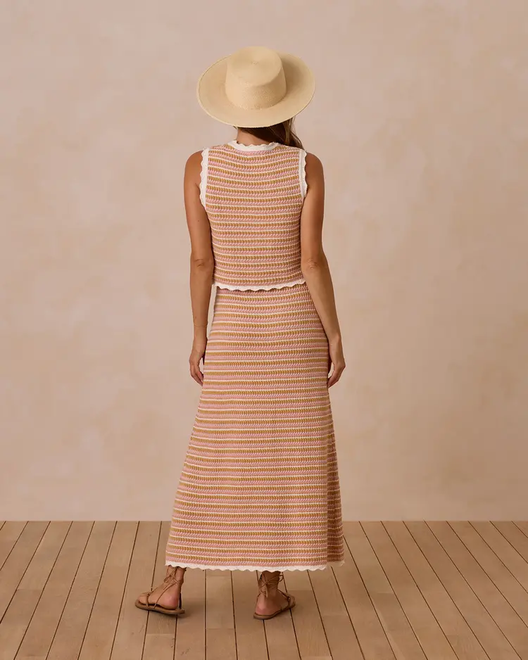 Rylee + Cru Inc. KNIT MIDI SKIRT | PINK STRIPE