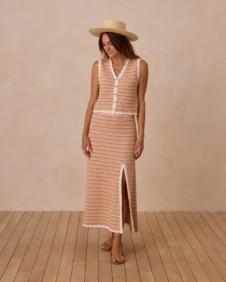 Rylee + Cru Inc. KNIT MIDI SKIRT | PINK STRIPE