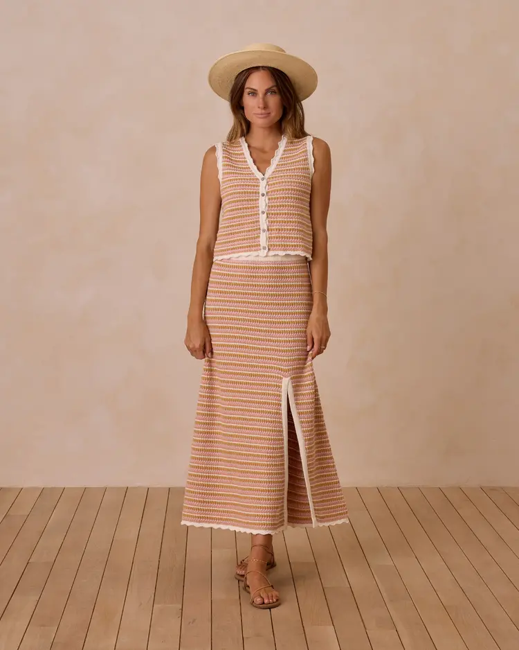 Rylee + Cru Inc. KNIT MIDI SKIRT | PINK STRIPE
