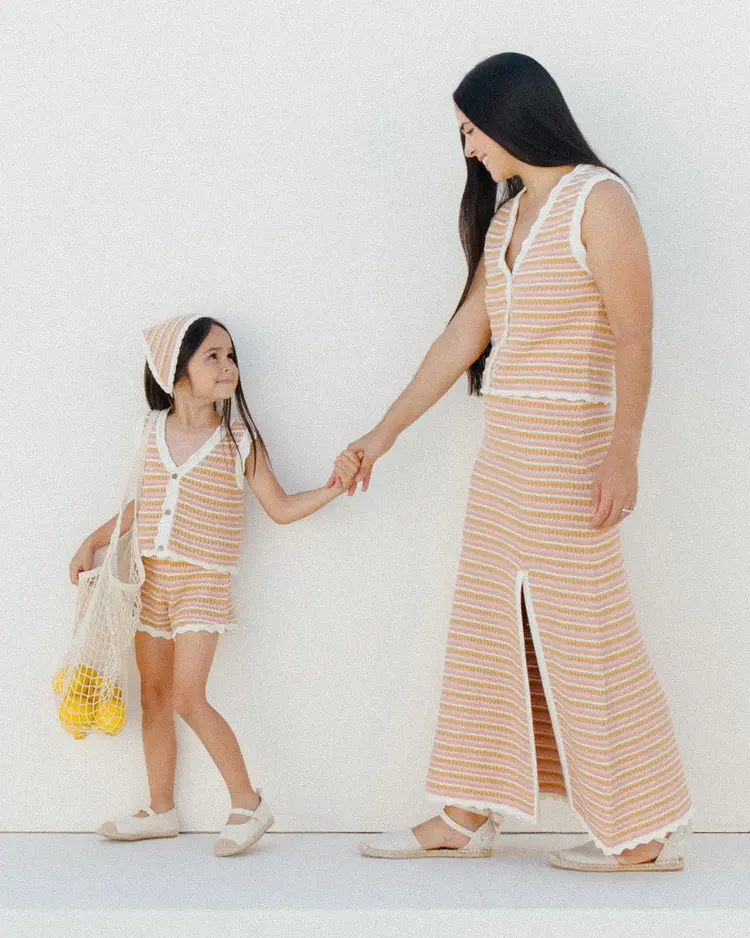 Rylee + Cru Inc. KNIT MIDI SKIRT | PINK STRIPE