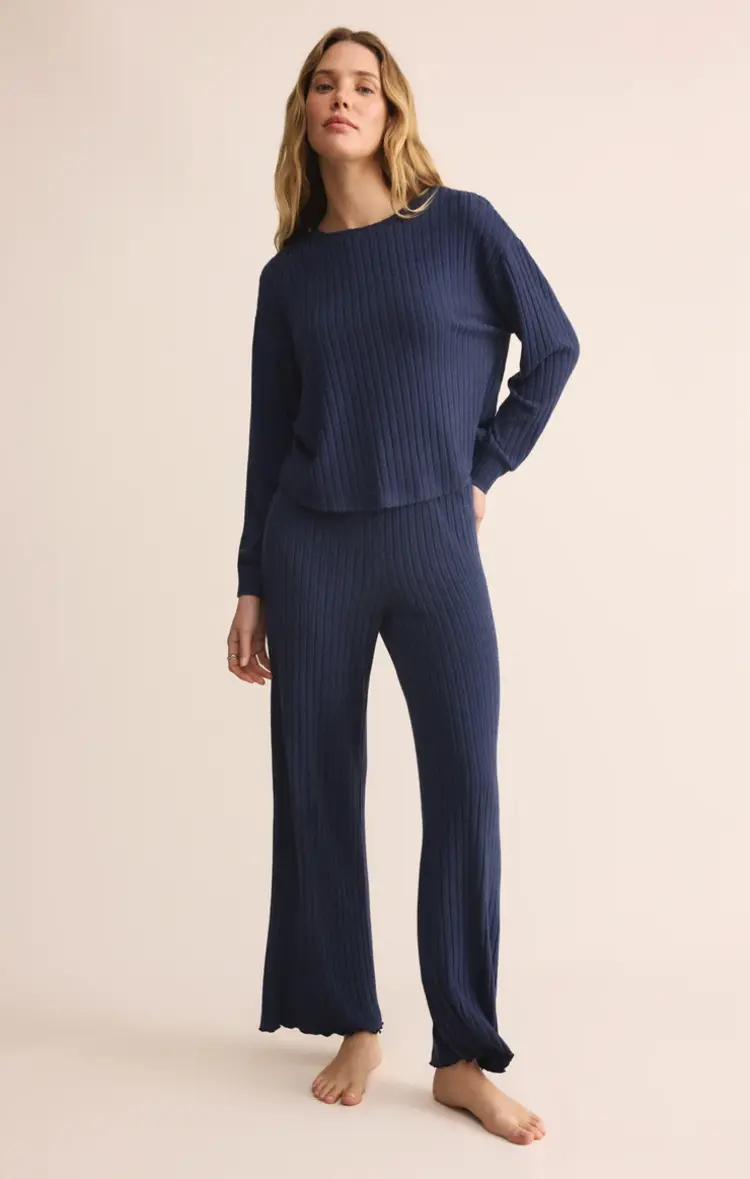 Z Supply Elfie Rib LS Top Blue Sapphire