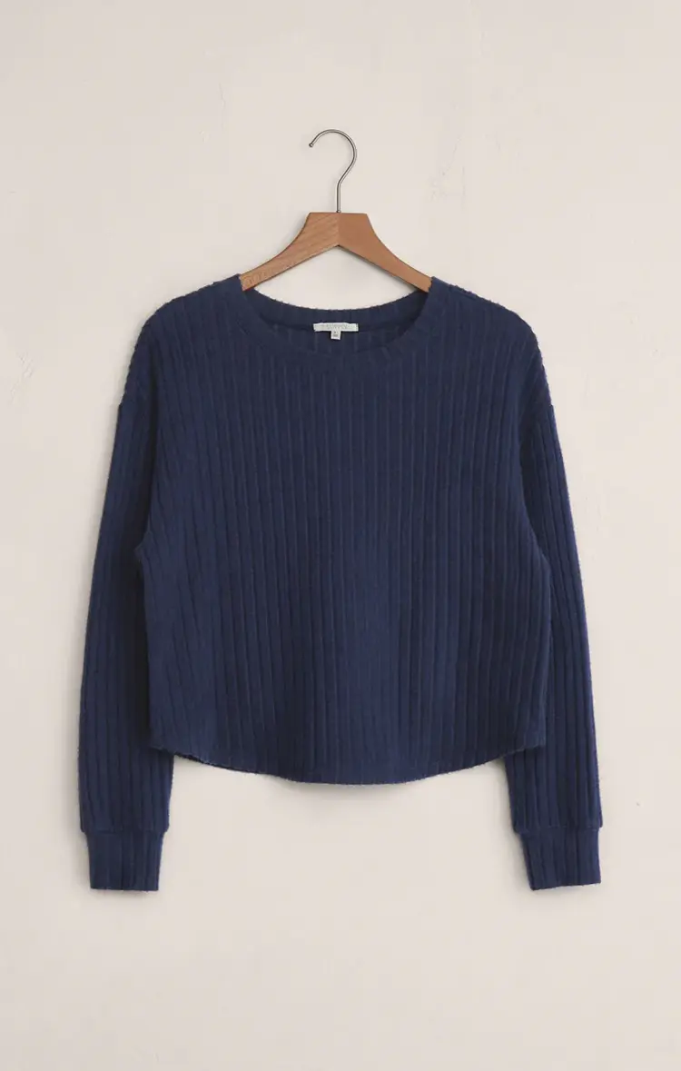 Z Supply Elfie Rib LS Top Blue Sapphire
