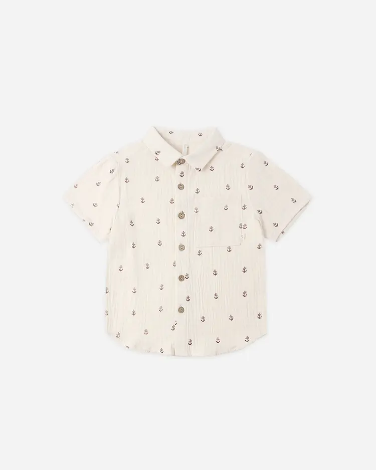 Rylee + Cru LLC COLLARED SHORT SLEEVE SHIRT || ANCHORS