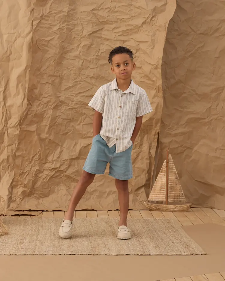 Rylee + Cru LLC COLLARED SHORT SLEEVE SHIRT || NAUTICAL STRIPE