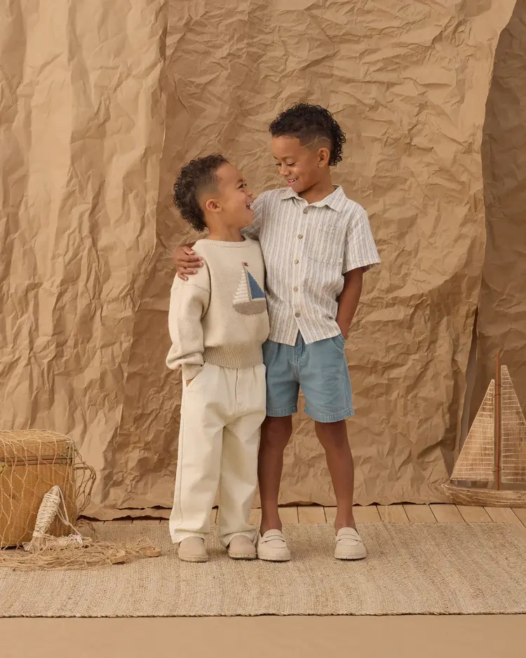 Rylee + Cru LLC COLLARED SHORT SLEEVE SHIRT || NAUTICAL STRIPE