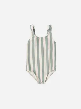 Rylee + Cru LLC SCRUNCH ONE-PIECE || GREEN STRIPE