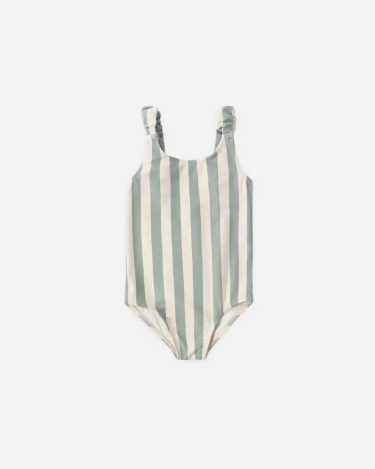 Rylee + Cru LLC SCRUNCH ONE-PIECE || GREEN STRIPE
