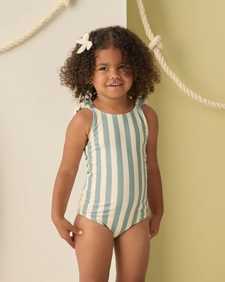 Rylee + Cru LLC SCRUNCH ONE-PIECE || GREEN STRIPE