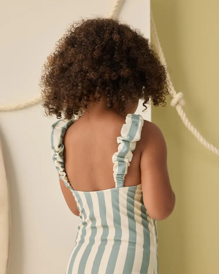 Rylee + Cru LLC SCRUNCH ONE-PIECE || GREEN STRIPE