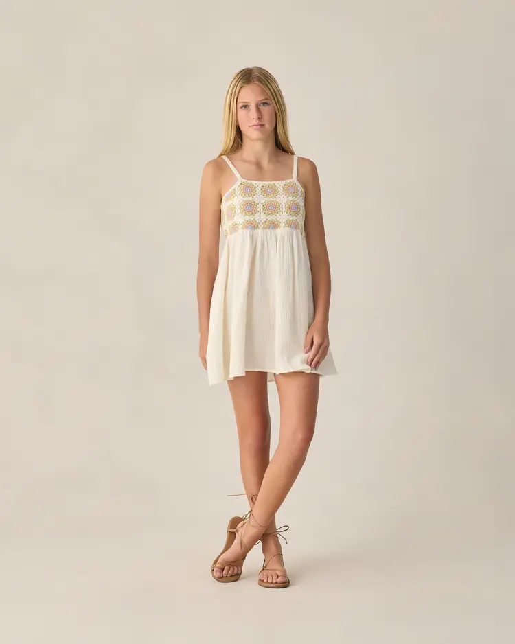 Rylee + Cru LLC CROCHET SUNDRESS || CITRON DAISY CHECK - TEEN