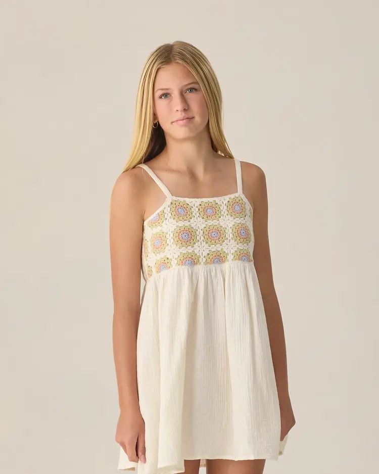 Rylee + Cru LLC CROCHET SUNDRESS || CITRON DAISY CHECK - TEEN