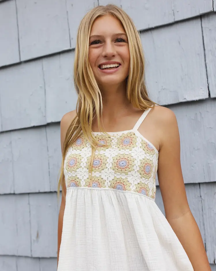 Rylee + Cru LLC CROCHET SUNDRESS || CITRON DAISY CHECK - TEEN