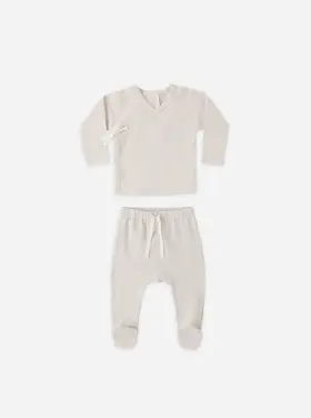 Rylee + Cru LLC WRAP TOP + FOOTED PANT SET || OAT MICRO STRIPE