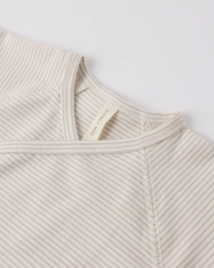 Rylee + Cru LLC WRAP TOP + FOOTED PANT SET || OAT MICRO STRIPE