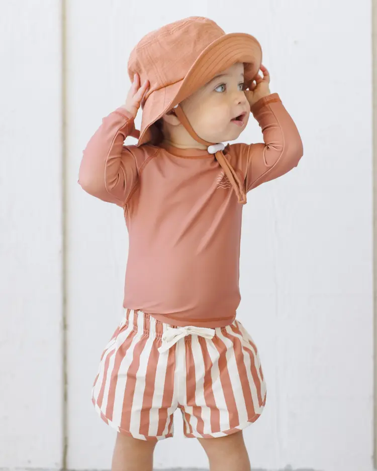 Rylee + Cru LLC BOYS SWIM SHORT || RETRO POPPY STRIPE