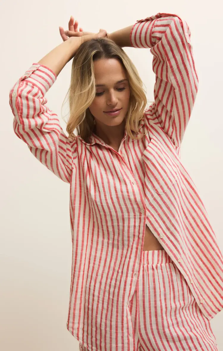 Z Supply Saturdays Stripe Shirt Crimson Crush