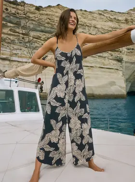 Z Supply Flared Asha Floral Jumpsuit Black Sand