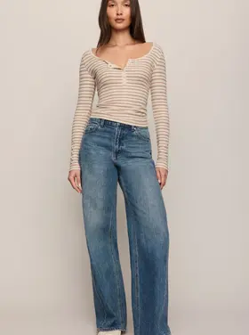 Z Supply Andie Striped Henley Top Light Oatmeal Heather