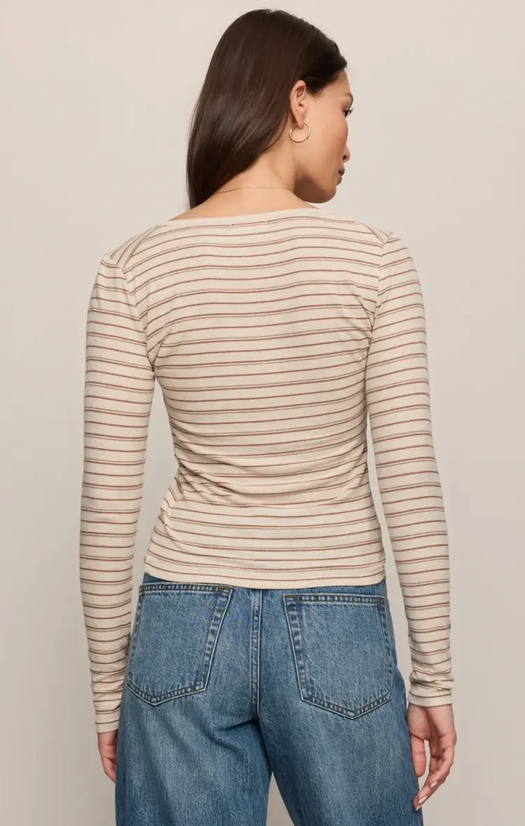 Z Supply Andie Striped Henley Top Light Oatmeal Heather