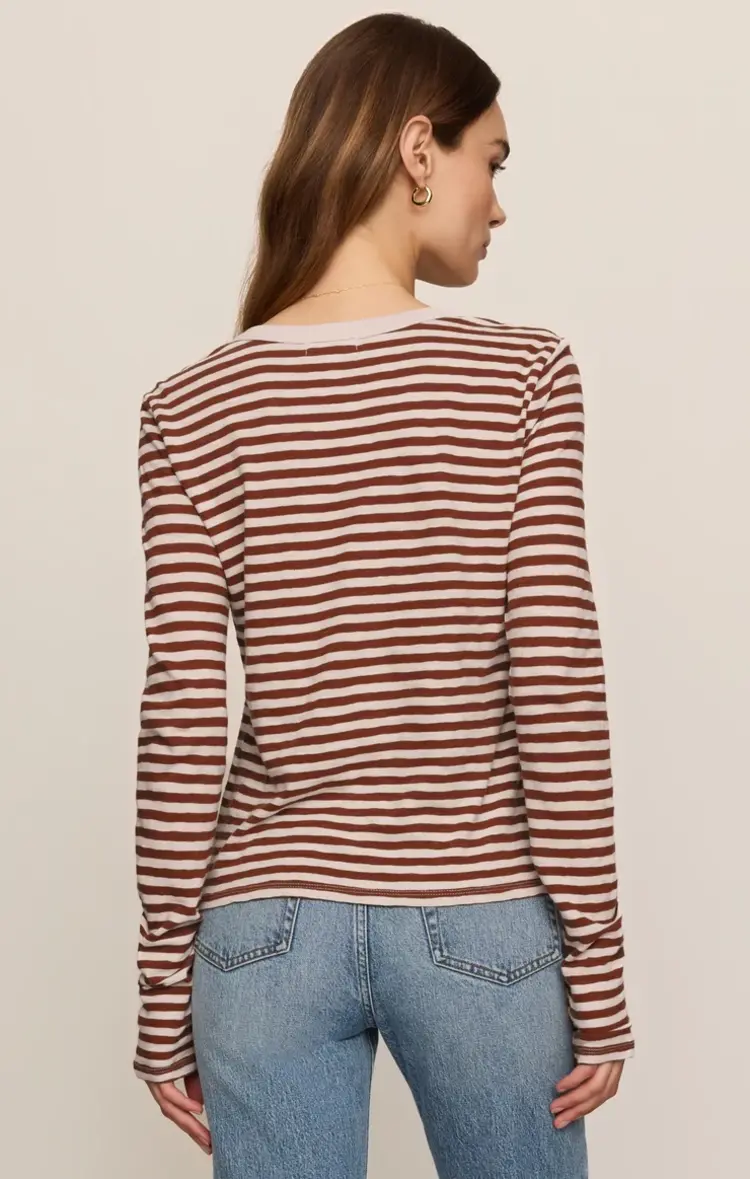 Z Supply Junie L/S Stripe Slub Tee Dark Rosewood