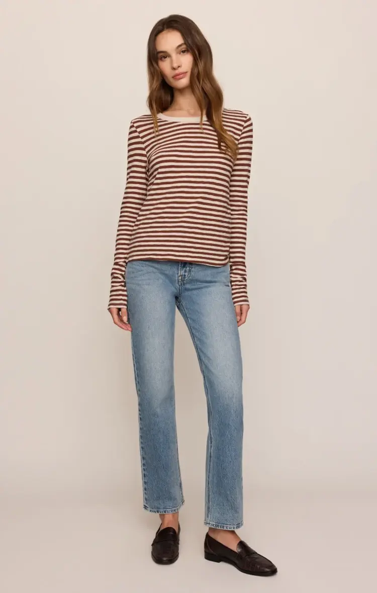 Z Supply Junie L/S Stripe Slub Tee Dark Rosewood