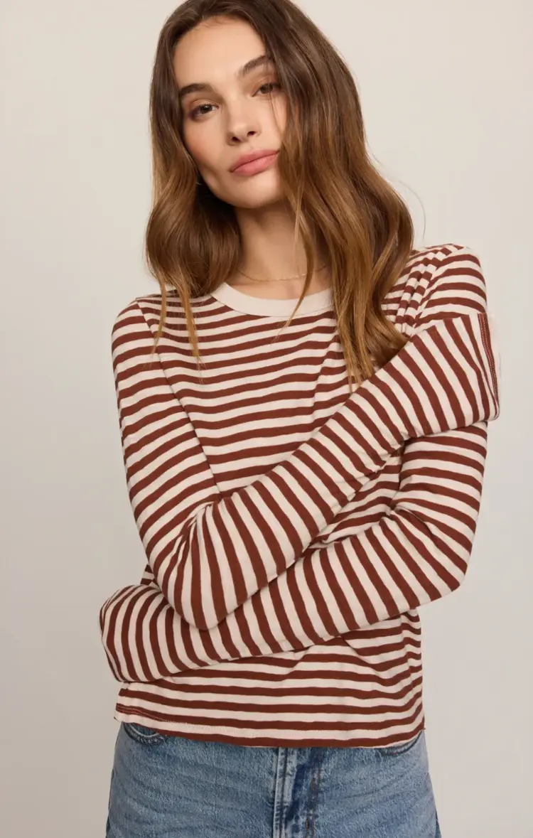 Z Supply Junie L/S Stripe Slub Tee Dark Rosewood