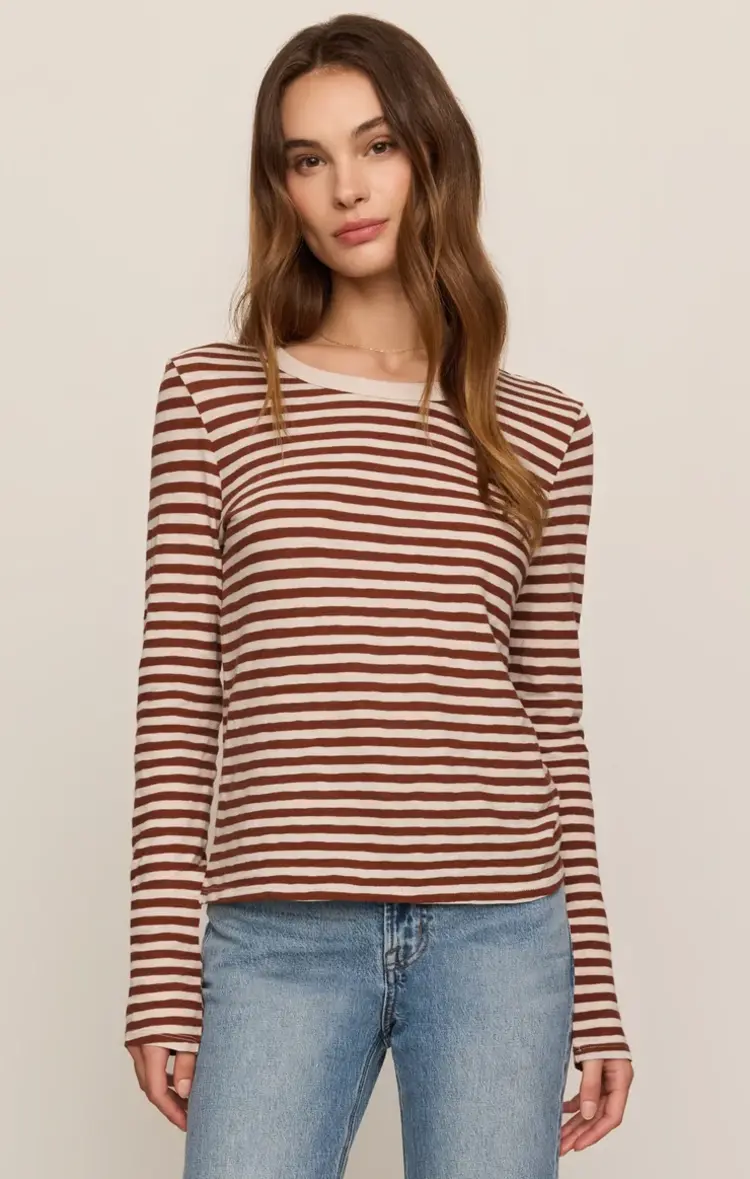 Z Supply Junie L/S Stripe Slub Tee Dark Rosewood