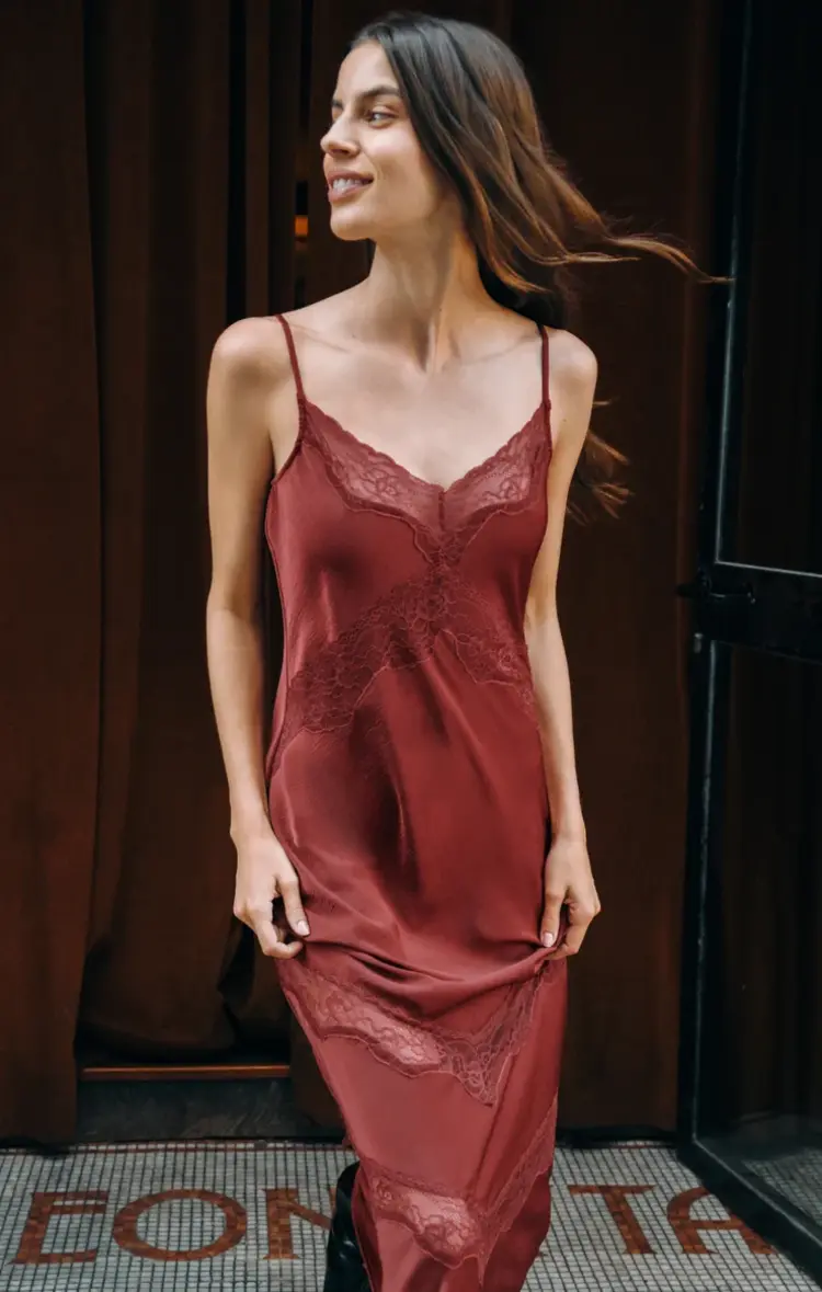 Z Supply Bruna Lace Inset Midi Dress Velvet Rouge