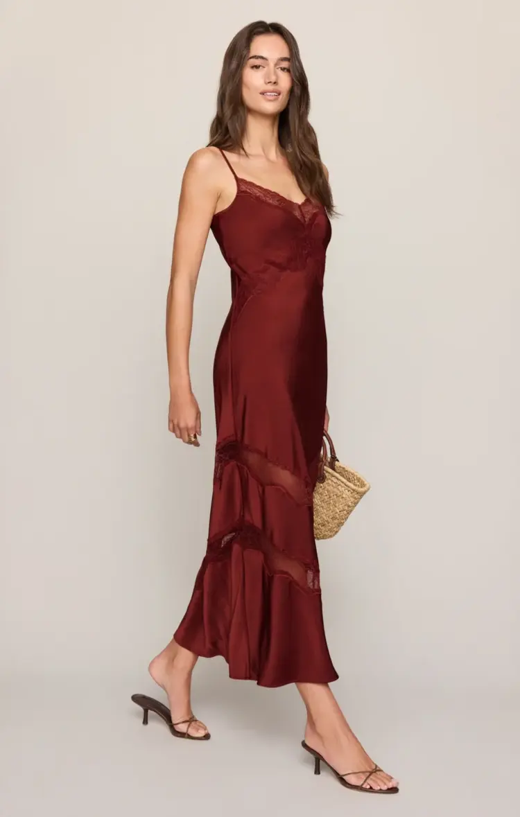 Z Supply Bruna Lace Inset Midi Dress Velvet Rouge