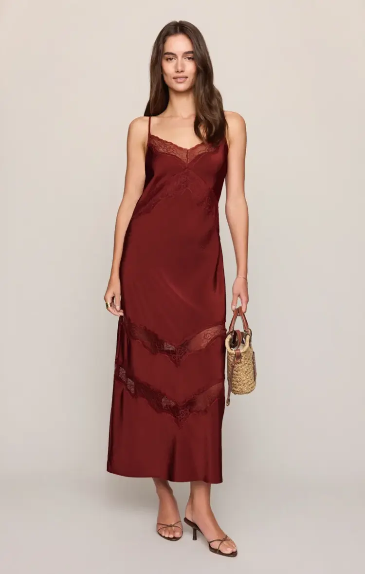 Z Supply Bruna Lace Inset Midi Dress Velvet Rouge