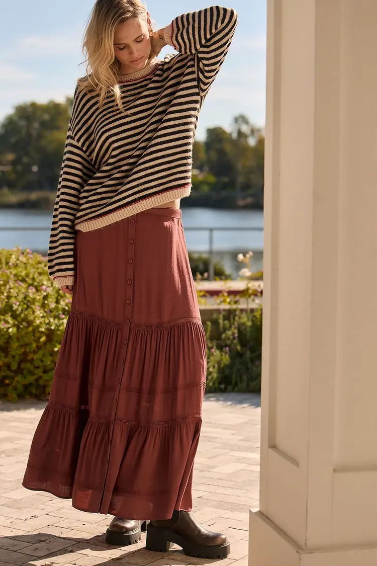 Saltwater Luxe Jaycee Midi Skirt Merlot