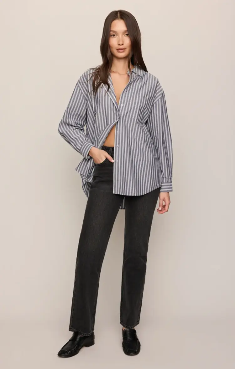 Z Supply The Gallery Striped Button Up Oxford Blue