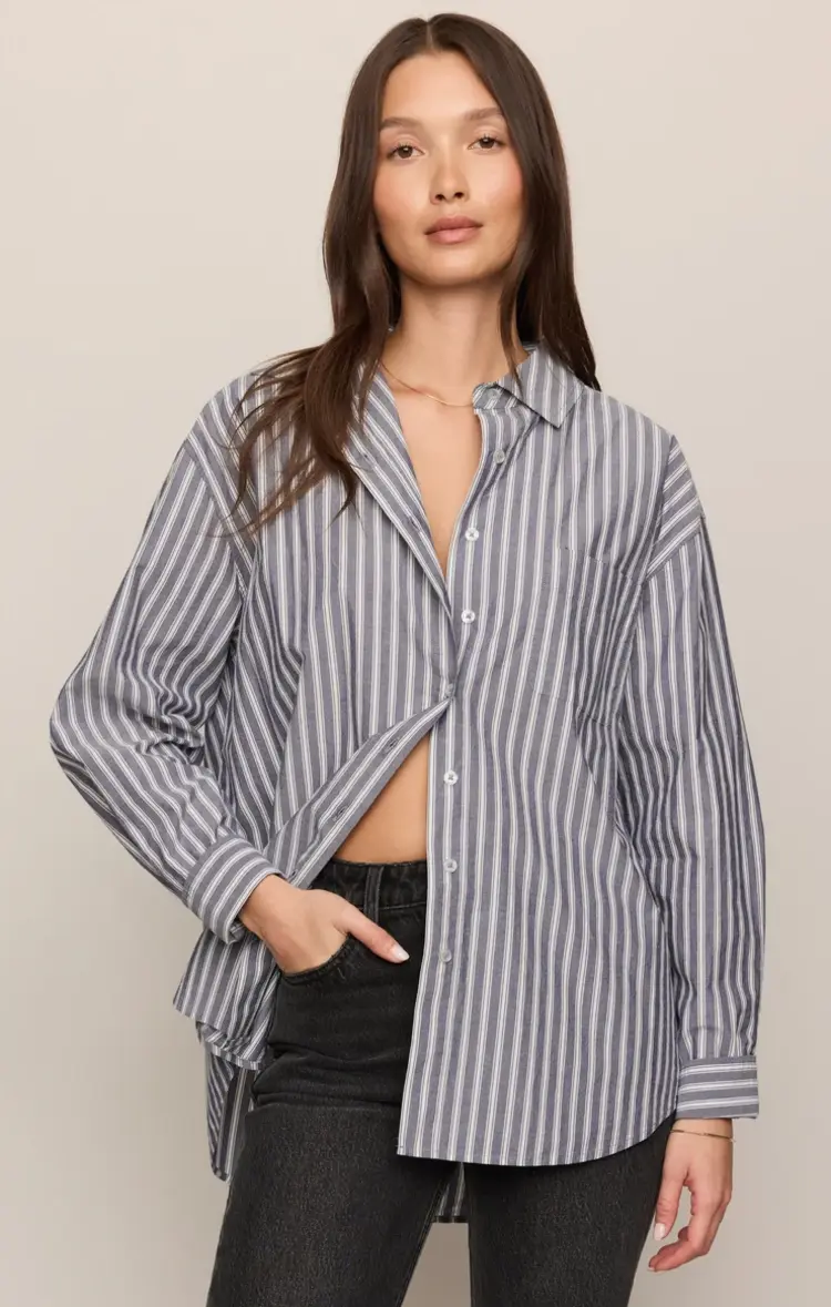 Z Supply The Gallery Striped Button Up Oxford Blue